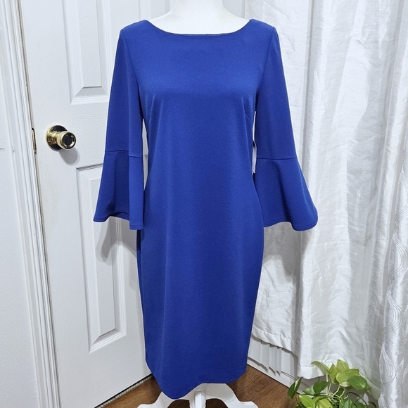 NWT Jessica H Cobalt Blue Bell Sleeve Dress Sz 10 - Picture 2 of 4